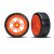 Traxxas Tires and wheels, assembled, glued (split-spoke orange wheels, 1.9" Drift tires) (front)