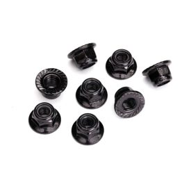   Traxxas Nuts, 5mm flanged nylon locking (steel, black serrated) (8)