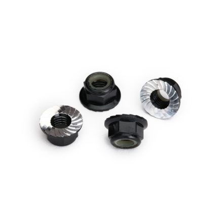 Traxxas Nuts, 5mm flanged nylon locking (aluminum, black-anodized, serrated) (4)