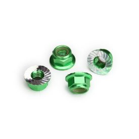   Traxxas Nuts, 5mm flanged nylon locking (aluminum, green-anodized, serrated) (4)