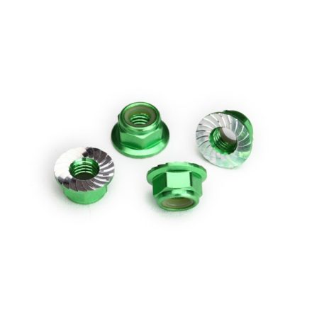 Traxxas Nuts, 5mm flanged nylon locking (aluminum, green-anodized, serrated) (4)