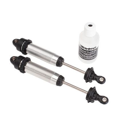 Traxxas Shocks, GTR, 134mm, silver aluminum (fully assembled w/o springs) (front, threaded) (2)