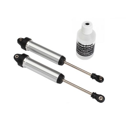 Traxxas Shocks, GTR, 134mm, silver aluminum (fully assembled w/o springs) (front, no threads) (2)
