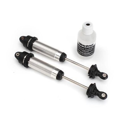 Traxxas Shocks, GTR, 139mm, silver aluminum (fully assembled w/o springs) (rear, threaded) (2)