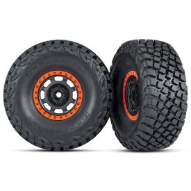   Traxxas Tires and wheels, assembled, glued (Desert Racer® wheels, black with orange beadlock, BFGoodrich® Baja KR3 tires) (2)