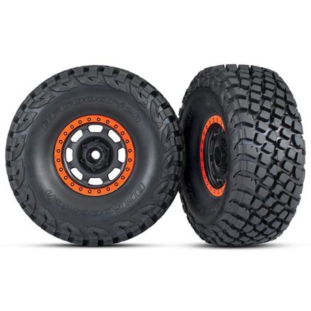 Traxxas Tires and wheels, assembled, glued (Desert Racer® wheels, black with orange beadlock, BFGoodrich® Baja KR3 tires) (2)