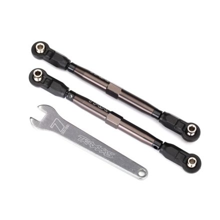 Traxxas Toe links, front, Unlimited Desert Racer® (TUBES dark titanium anodized, 7075-T6 aluminum, stronger than titanium) (102mm) (2) (assembled with rod ends and hollow balls)/ aluminum wrench, 7mm