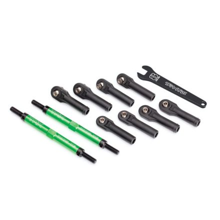 Traxxas Toe links, E-Revo® VXL (TUBES green-anodized, 7075-T6 aluminum, stronger than titanium) (144mm) (2)/ rod ends, assembled with steel hollow balls (8)/ aluminum wrench, 10mm (1)
