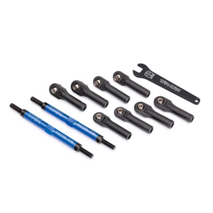Traxxas  Toe links, E-Revo® VXL (TUBES blue-anodized, 7075-T6 aluminum, stronger than titanium) (144mm) (2)/ rod ends, assembled with steel hollow balls (8)/ aluminum wrench, 10mm (1)