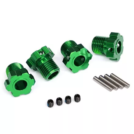 Traxxas Wheel hubs, splined, 17mm (green-anodized) (4)/ 4x5 GS (4), 3x14mm pin (4)