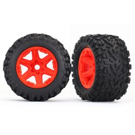   Traxxas Tires & wheels, assembled, glued (orange wheels, Talon EXT tires, foam inserts) (2) (17mm splined) (TSM rated)