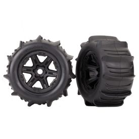   Traxxas Tires & wheels, assembled, glued (black 3.8" wheels, paddle tires, foam inserts) (2) (TSM rated)
