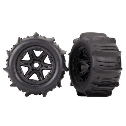 Traxxas Tires & wheels, assembled, glued (black 3.8" wheels, paddle tires, foam inserts) (2) (TSM rated)