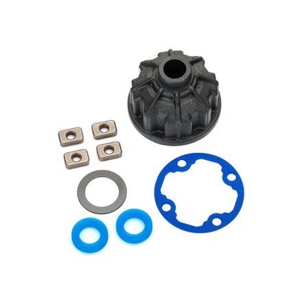 Traxxas Carrier, differential (heavy duty)/ x-ring gaskets (2)/ ring gear gasket/ spacers (4)/ 12.2x18x0.5 PTFE-coated washer (1)