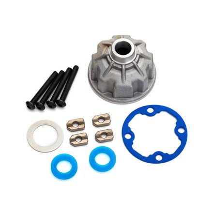 Traxxas Carrier, differential (aluminum)/ x-ring gaskets (2)/ ring gear gasket/ spacers (4)/ 12.2x18x0.5 metal washer