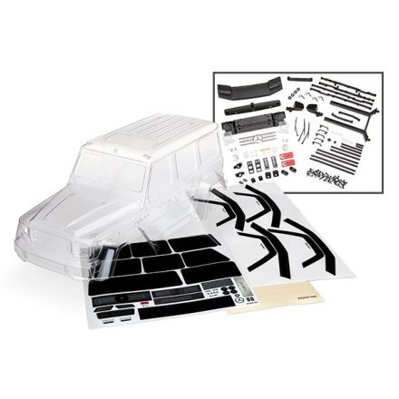 Traxxas Body, Mercedes-Benz® G 500® 4x4² (clear, requires painting)/ decals/ window masks (includes rear body post, grille, side mirrors, door handles, & windshield wipers)