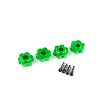Traxxas Wheel hubs, hex, aluminum (green-anodized) (4)/ 4x13mm screw pins (4)