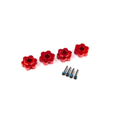 Traxxas Wheel hubs, hex, aluminum (red-anodized) (4)/ 4x13mm screw pins (4)