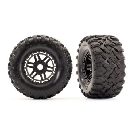 Traxxas Tires & wheels, assembled, glued (black wheels, Maxx® All-Terrain tires, foam inserts) (2) (17mm splined) (TSM® rated)