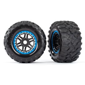   Traxxas Tires & wheels, assembled, glued (black, blue beadlock style wheels, Maxx® MT tires, foam inserts) (2) (17mm splined) (TSM® rated)