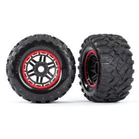   Traxxas Tires & wheels, assembled, glued (black, red beadlock style wheels, Maxx® MT tires, foam inserts) (2) (17mm splined) (TSM® rated)