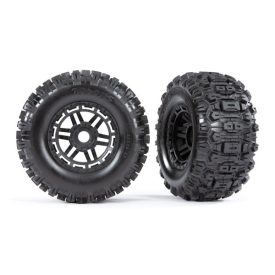   Traxxas Tires & wheels, assembled, glued (black wheels, dual profile (2.8" outer, 3.6" inner), Sledgehammer™ tires, foam inserts) (2) (17mm splined) (TSM® rated)