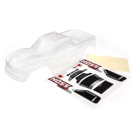 Traxxas Body, Hoss™ 4X4 (clear, requires painting)/ window, grille, lights decal sheet