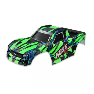   Traxxas  Body, Hoss™ 4X4 VXL, green/ window, grille, lights decal sheet (assembled with front & rear body mounts and rear body support for clipless mounting)