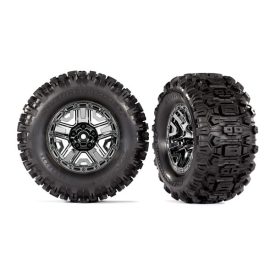   Traxxas Tires & wheels, assembled, glued (black chrome 2.8" wheels, Sledgehammer™ tires, foam inserts) (2) (TSM® rated)