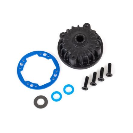 Traxxas  Housing, center differential/ x-ring gaskets (2)/ 5x10x0.5 PTFE-coated washer (1)/ 2.5x8 CCS (4)