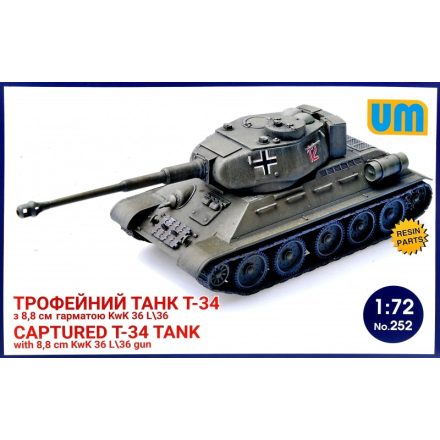 Unimodels Soviet T-34 captured tank with 8,8 cm KwK 36L/36 gun makett