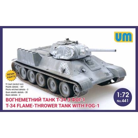 Unimodels Russian T-34 flame-throwing tank with FOG-1 makett