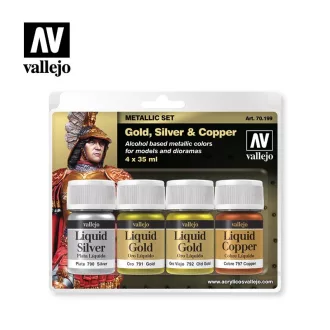 Vallejo Metallic Color Gold, Silver & Copper Set
