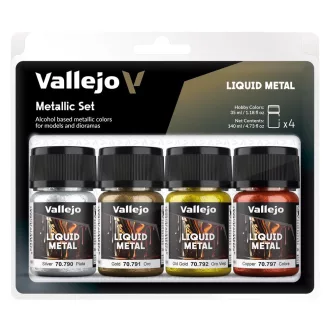   Vallejo - Liquid Metal: Alcoholbased Metallic Set Gold (2). Silver & Copper 35 ml festékszett