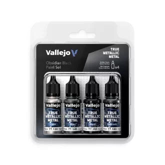   Vallejo - True Metallic Metal: Obsidian Black Paint Set (4) festékszett