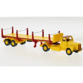   Wiking Scania flat beded trailer with stacks, yellow/red, 1974