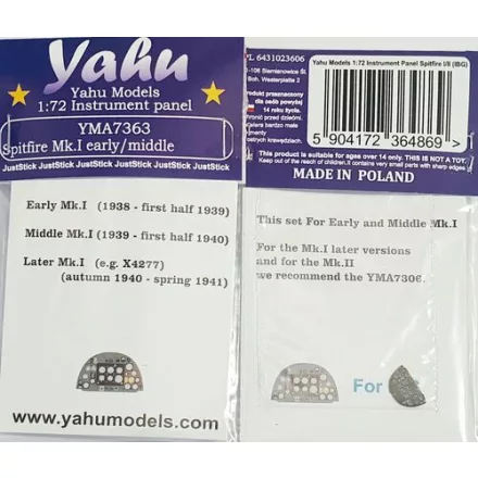 Yahu Models Supermarine Spitfire Mk.I Early/Middle - Instrumet Panel (IBG)
